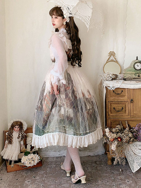 スイートロリータJSKドレスライトアプリコットノースリーブポリエステルレースロリータジャンパースカート スイートロリータJSKドレスライトアプリコットノースリーブ