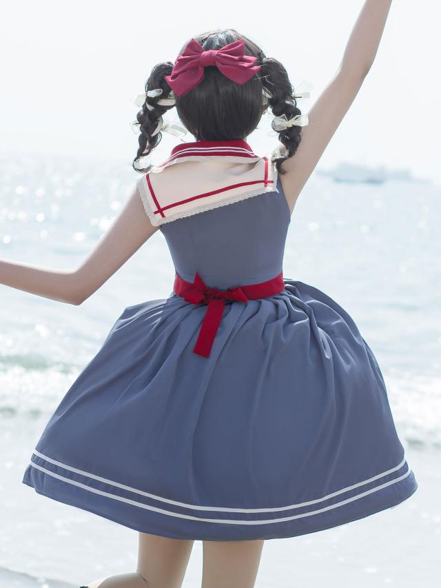 アカデミックロリータJSKドレスブルーグレーノースリーブセーラー