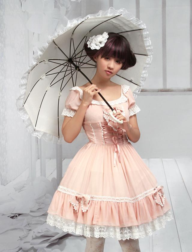 甘いピンクリボンロリータワンピース　2021　シフォン　アイドル衣装