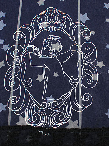 ロリィタドレス ディープブルー プリント柄 レース 可愛い