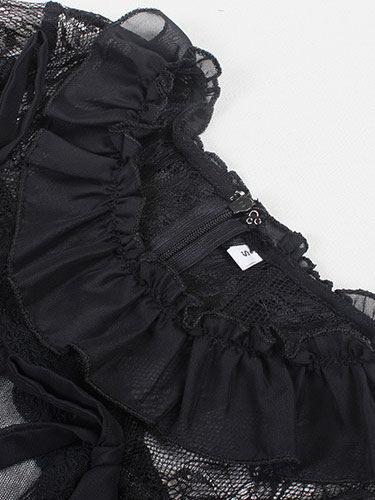 ロリィタドレス ディープブルー プリント柄 レース 可愛い