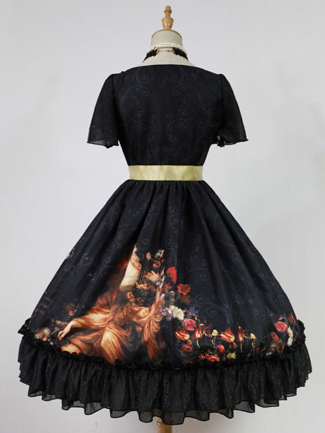 ロリィタファッション 袖ありのワンピース ブラック スウィート