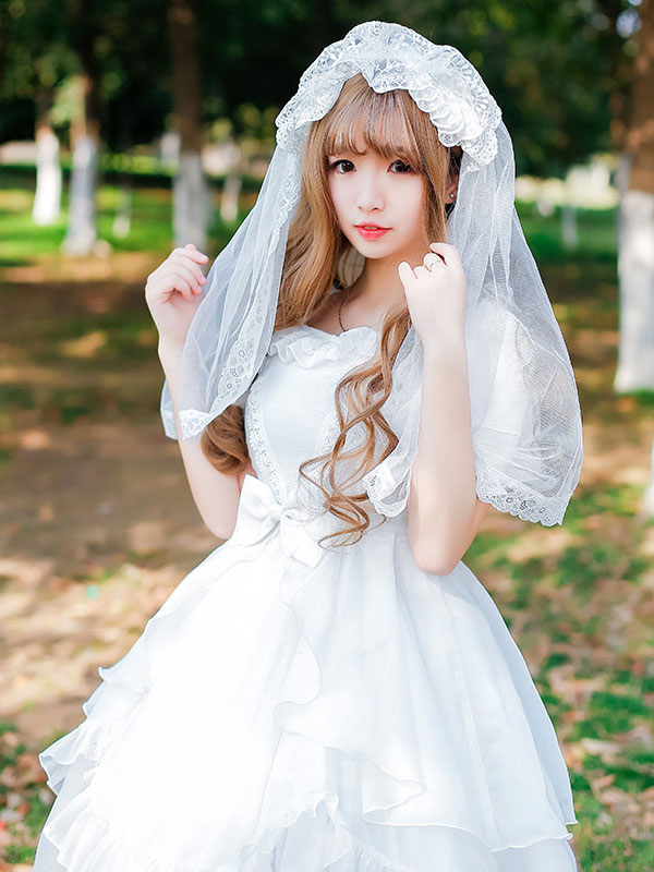 ロリィタファッション　袖ありのワンピース　無地　シフォン　スウィート　五分袖　スタンドカラー　お茶会 ロリィタファッション 袖ありのワンピース 無地 シフォン