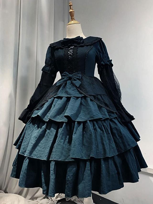 ワンピース ロリィタファッション 袖あり ゴシック ラウンドネック