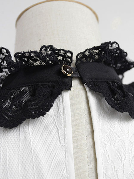 ロリィタファッション　袖ありのワンピース　ブラック　ポリエステル　スウィート　2カラーブロック　スタンドカラー　長袖 ロリィタファッション 袖ありのワンピース ブラック ポリエステル