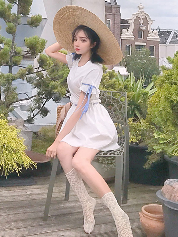 お茶会　ゴシック　2カラーブロック　 ロリィタブラウス　ピュアコットン　長袖　スタンドカラー | [cnstone] ロリータ ブラウス シャツ 姫袖 夏 半袖 ホワイト