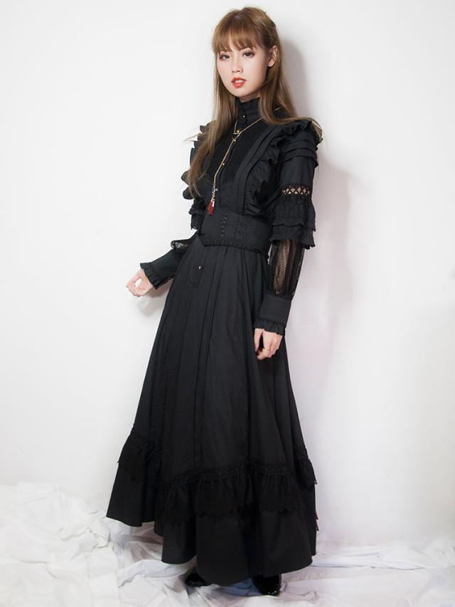 ゴスロリOPドレス ラッフル イリュージョン プリーツ ブラック
