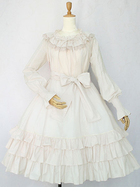 古典的なロリータOPドレスレーストリムボウフリルロリータワンピースドレス