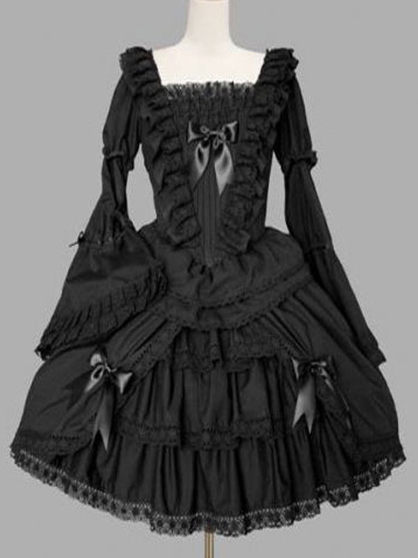 クラシックロリータOPドレスブラックフリルロリータワンピースドレスの通販は