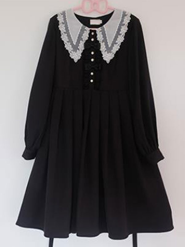 スウィートロリータOPドレスブラックフリルロリータワンピースドレスの