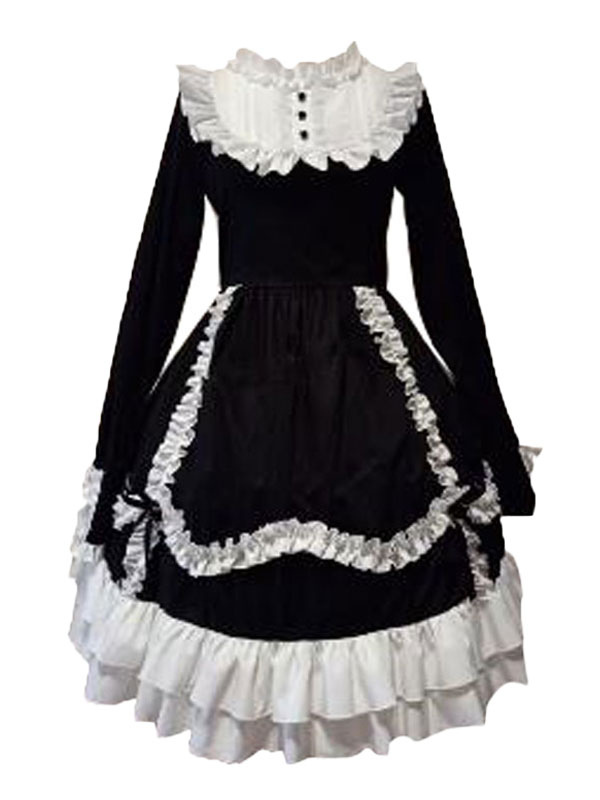 クラシックロリータOPドレスフリルブラックフリルロリータワンピースドレスの通販は