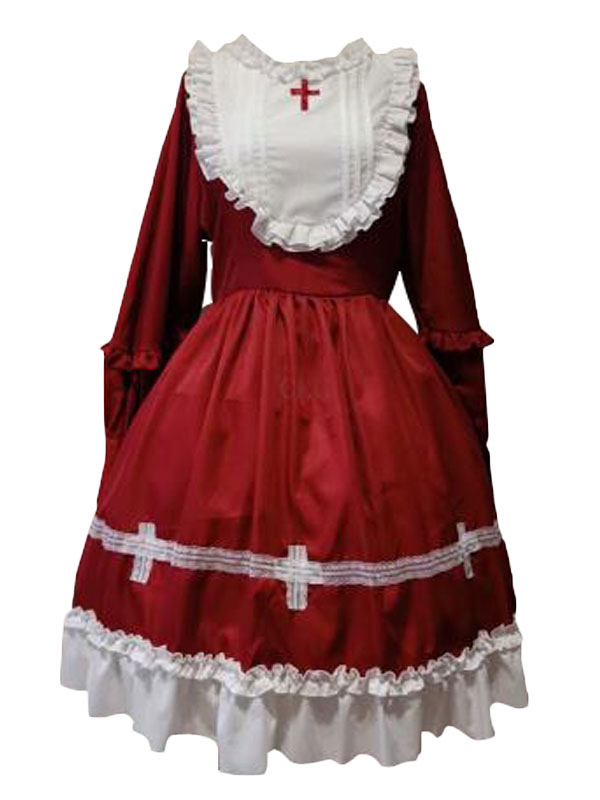 ゴシックロリータOPドレスクリスクロスフリルロリータワンピースドレス