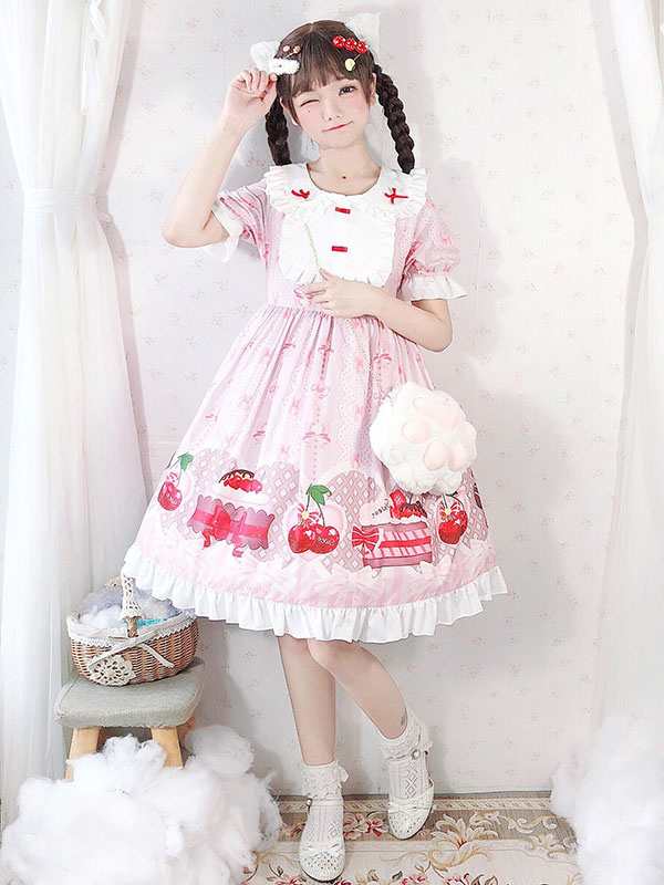 スウィートロリータOPドレスストロベリーケーキフリルロリータ