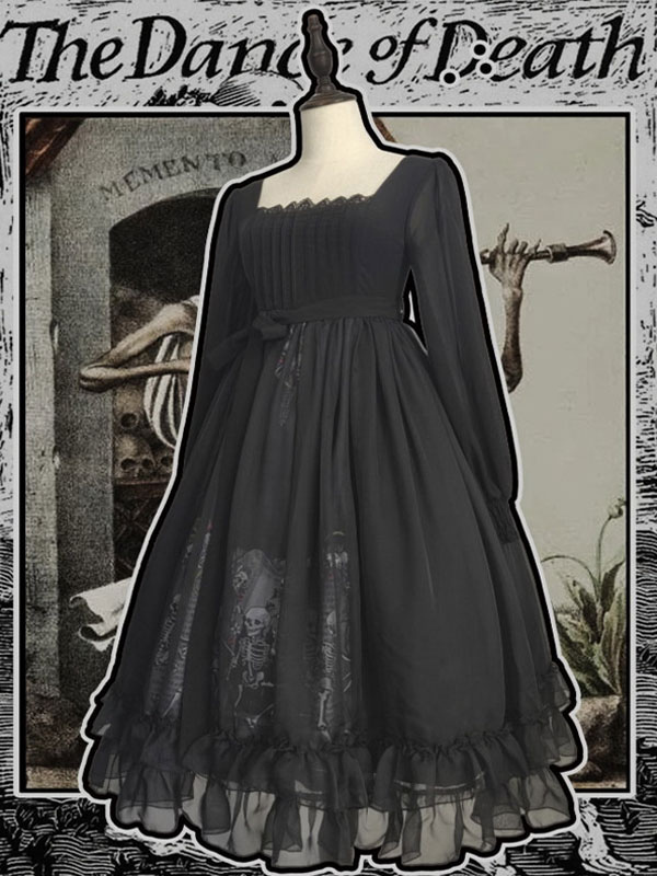 甘いロリータOPドレスネバーランドボウカスケードフリルブラック