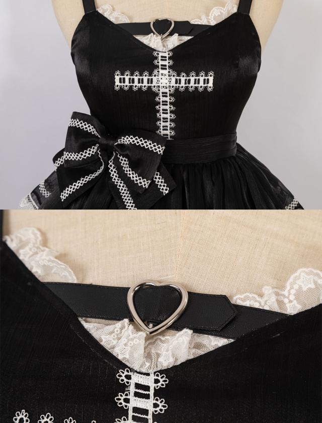 ゴシックロリータジャンパースカート グレーブラック 十字架 暗い系