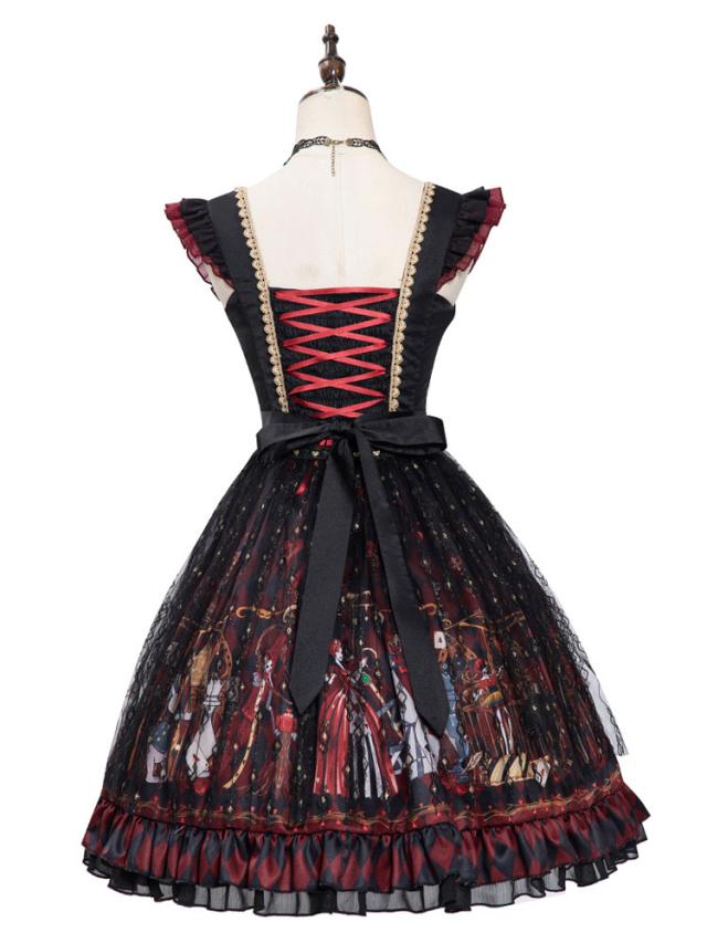 ゴシックブラックレッドロリータドレスクイーンオブハーツノースリーブ