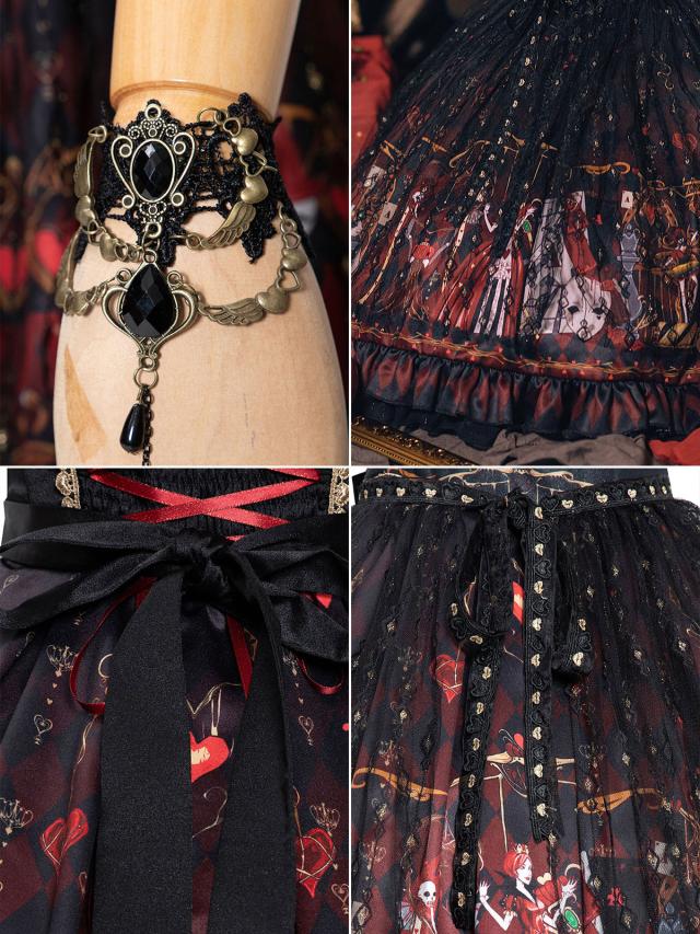 ゴシックブラックレッドロリータドレスクイーンオブハーツノースリーブ