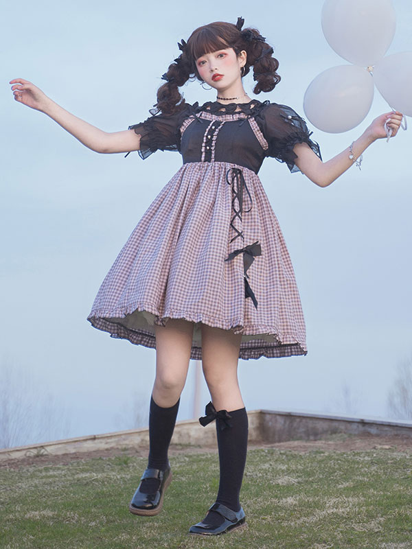 ゴシックロリータJSKドレスブラックノースリーブフリル