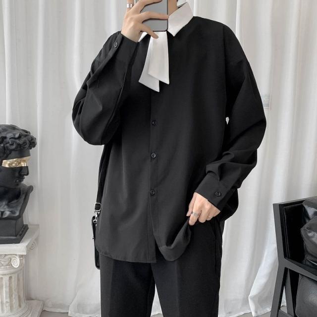 韓国メンズ EVAN リボンネクタイ 長袖シャツトップス トップス シャツ ミニネクタイゆったり 長袖 春秋 メンズ 韓国