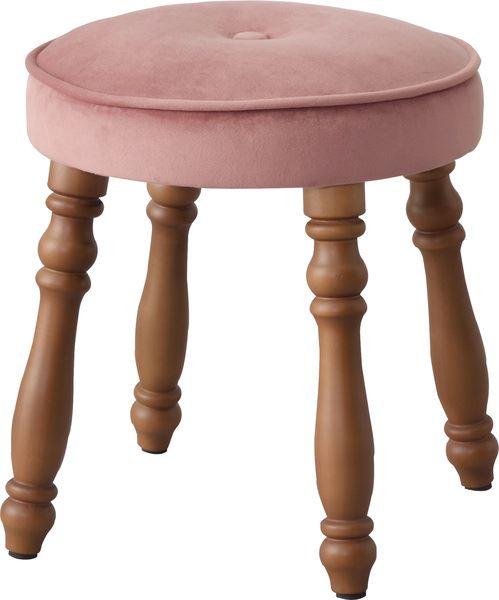スツール ビューグ スツール ピンク (ねじ込み式) スツール アンティーク調 スツール ベロア クラシック 北欧 姫系 オットマン 木製 カフェ おしゃれ 高さ37センチ チェア ドレッサースツール ピンク 天然木(バーチ) ウレタン塗装 ポリエステル