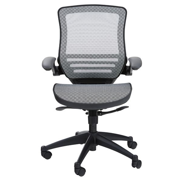 デスクチェア オフィスチェア グレー (組立式) 回転式 昇降機能 シンクロロッキング機能(途中固定可) ロッキング調整ノズル付き 肘掛け跳ね上げ式 デスクチェア ポリプロピレン ナイロン ポリウレタン ポリエステル ソフトレザー