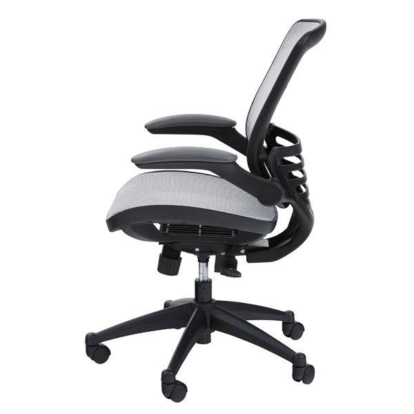 デスクチェア オフィスチェア グレー (組立式) 回転式 昇降機能 シンクロロッキング機能(途中固定可) ロッキング調整ノズル付き 肘掛け跳ね上げ式 デスクチェア ポリプロピレン ナイロン ポリウレタン ポリエステル ソフトレザー