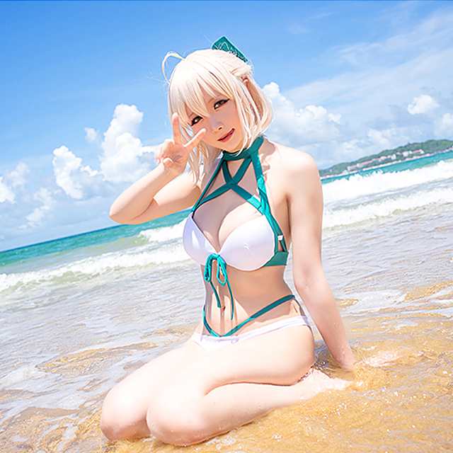 [即納]FGO 沖田総司 水着 第3再臨 フェイトグランドオーダー コスプレ コスチューム ハロウィン キャラクター Halloween 衣装  3点セット