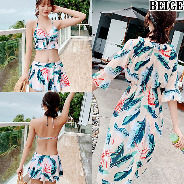即納 21新作水着 体型カバー ビキニ 南国柄 ワンピース ワンピ タンキニ 3点セット レディース パッド付き ワイヤーあり 3サイズの通販はau Pay マーケット 土日祝も即日発送 Fleur フルール