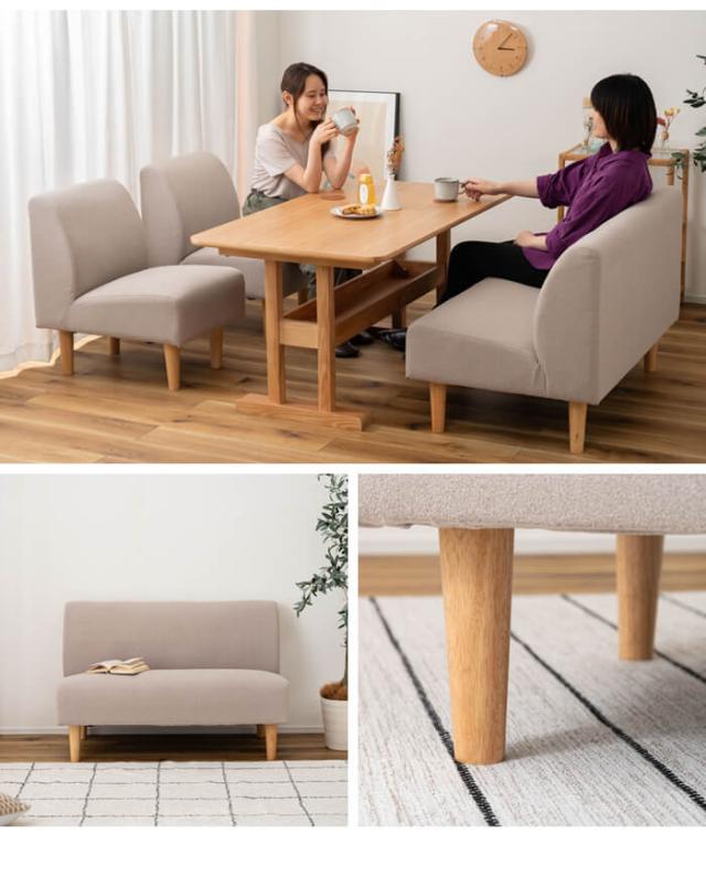 【値下げ】ソファ 二人掛け 肘なし 木脚付き ベンチ 幅110 奥行67 高さ72 座面高40cm ダイニングソファ 二人用 おしゃれ 北欧 ファブリック 脚付き 肘掛けなし 布張り 2人掛け ソファー レトロ アンティーク ヴィンテージ 新生活 一人暮らし_4