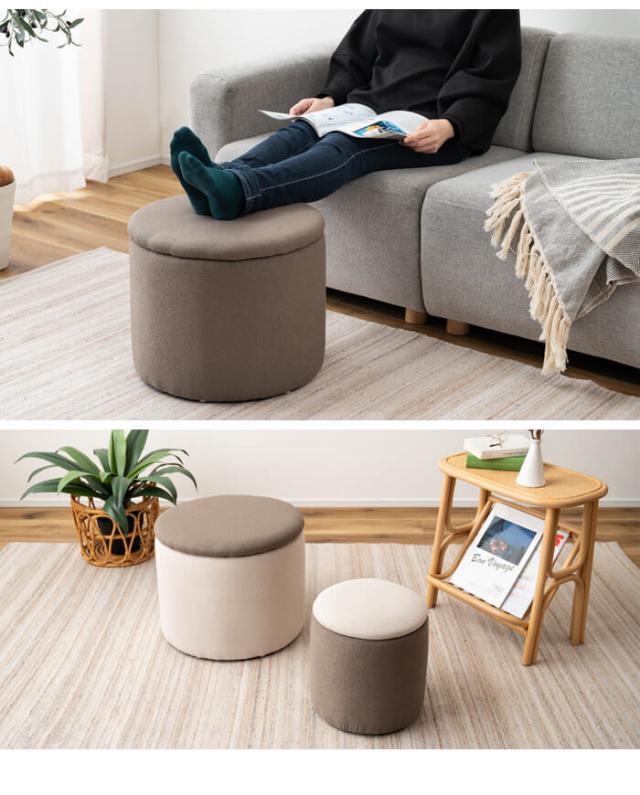【値下げ】座れる フタ付き 収納スツール 45cm Lサイズ スツール 収納 丸 収納ボックス 足置き オットマン イス チェアー ふた付き 収納BOX コンパクト おしゃれ 玄関 腰掛け ベンチ 形 ブラウン ベージュ 新_4