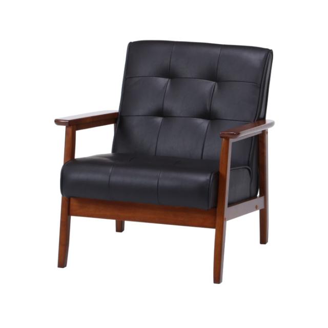 ♪1人掛 ウッドフレーム レザー調ソファ ダークブラウンカラー［幅