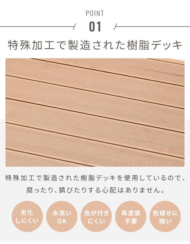 ウッドデッキ 90×90cm 本体 樹脂製 人工 木縁台 腐らない 錆びない 樹脂デッキ 連結式 高耐久 水洗いOK メンテナンス不要 色褪せにくい ベランダ テラス 庭 ガーデニング チーク/ブラック 自由レイアウト おしゃれ 新居_4