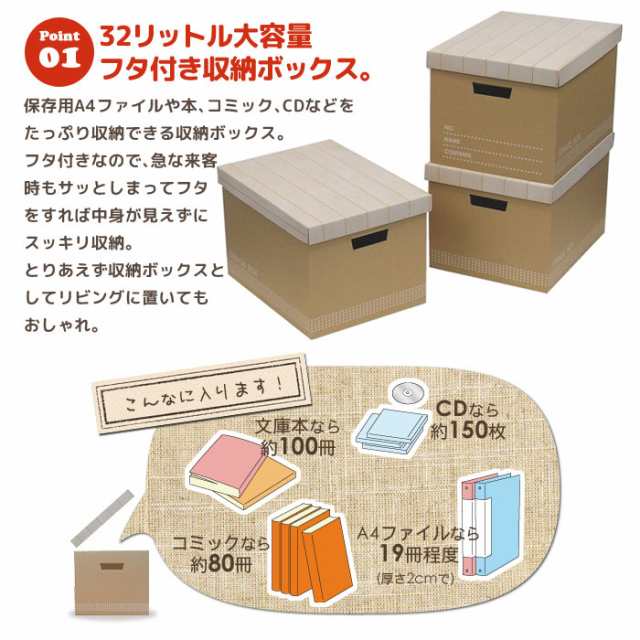 日本製 フタ付 収納ボックス 3個組 段ボール ダンボール 家具 収納 クラフト ボックス Box 箱 フタ ふた付き カラーボックス Cd Dvd の通販はau Pay マーケット ザッカーグplus