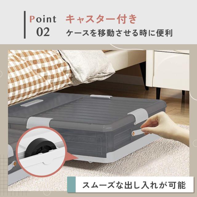 ベッド下 収納ボックス 折りたたみ キャスター ソファ下 ベッド下ストレージ コンテナ 収納ボックス 折畳み 収納ケース 大容量 押入れ収納 組立簡単 積み重ね ベッド下収納ボックス 透明収納ケース 布団 衣装収納ボックス bed-container_6