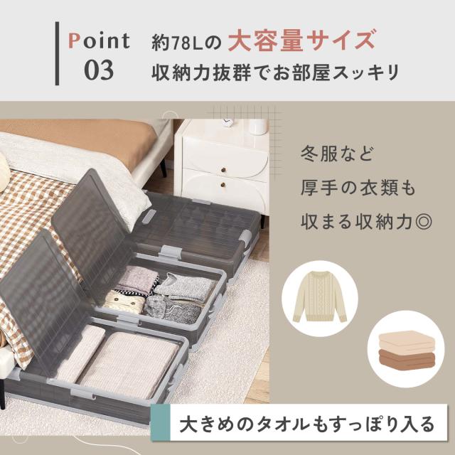ベッド下 収納ボックス 折りたたみ キャスター ソファ下 ベッド下ストレージ コンテナ 収納ボックス 折畳み 収納ケース 大容量 押入れ収納 組立簡単 積み重ね ベッド下収納ボックス 透明収納ケース 布団 衣装収納ボックス bed-container_8