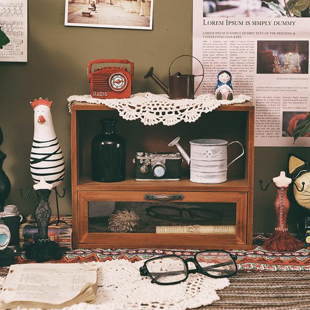 ヴィンテージ小物棚 木製 こげ茶色 アンティーク調 4段 卓上ラック