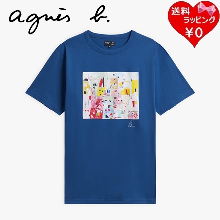 【送料無料】【ラッピング無料】アニエスベー agnes b Tシャツ アーティスト ブルー 綿100％  の通販は