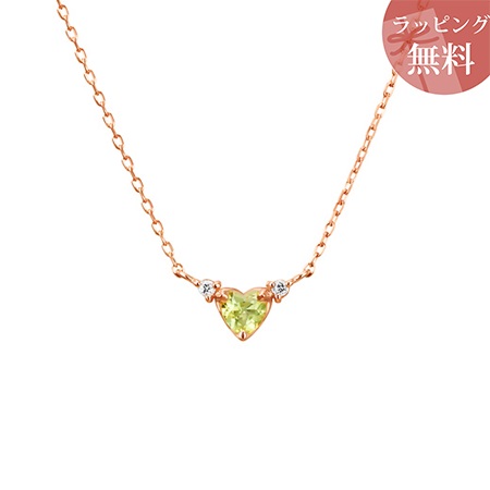4°C ピンクゴールド ネックレス グリーン ペリドット ハート 4℃ ヨンドシー ネックレス 8月誕生石 ペリドット ハート