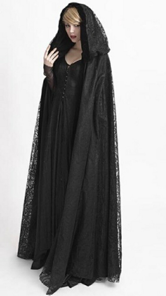 コスプレ 衣装  女性 黒ローブ 魔女 フード付き ハロウィン仮装 【送料無料】《代引き・日時指定・同梱不可》