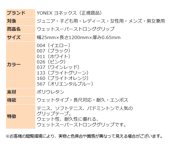 ヨネックス ラケット グリップテープ 1本入り ウェットスーパーストロンググリップ AC133 長尺対応 グリップ YONEX テニス  ゆうパケットの通販はau PAY マーケット - スポーツ島 | au PAY マーケット－通販サイト