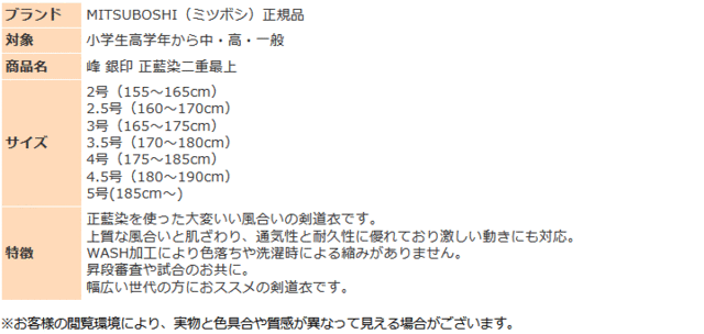 剣道 ミツボシ ドウギ 峰 銀印 正藍染二重最上 上衣 道着 T-171 剣道衣 藍染 WASH加工 試合 昇段審査 練習 稽古 大会 公式  MITSUBOSHIの通販はau PAY マーケット - スポーツ島 | au PAY マーケット－通販サイト