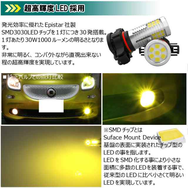 高輝度 30w Ledバルブ フォグランプ ヘッドライト H16 イエロー 黄色 1000lm 30チップ 12v 24v車対応 無極性 2個セットの通販はau Pay マーケット バイクパーツショップ ライズコーポレーション