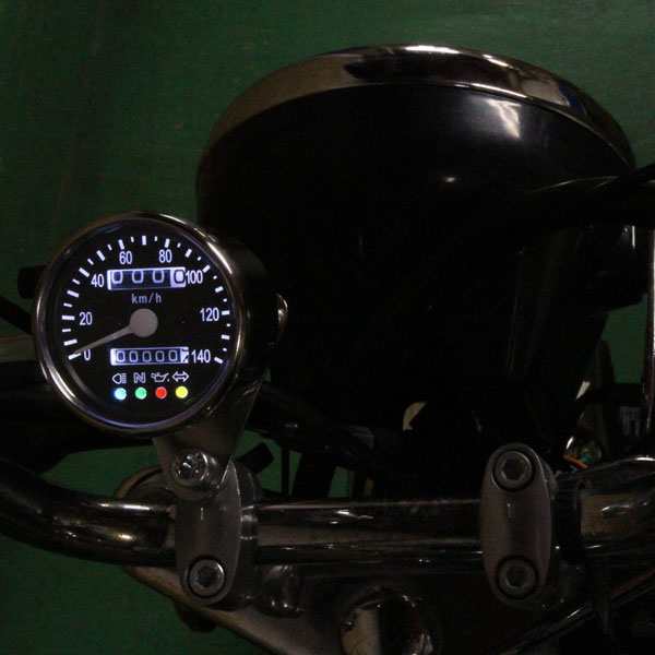 バイク用 140km/h 機械式 LED スピードメーター 60mm 60ミリ ブラック 