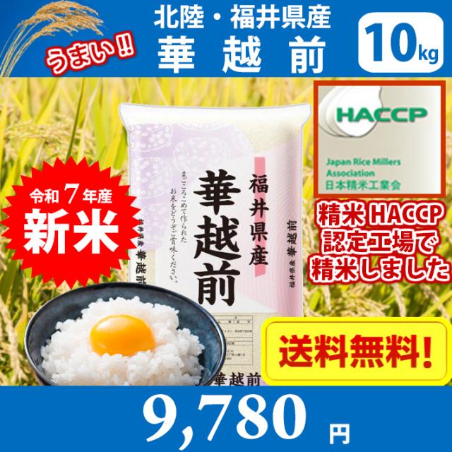 お一人様1個まで【令和7年産】【精米】北陸・福井県産　華越前（ハナエチゼン）10kg　送料無料!!(北海道は別途700円かかります。 沖縄配送不可。)
