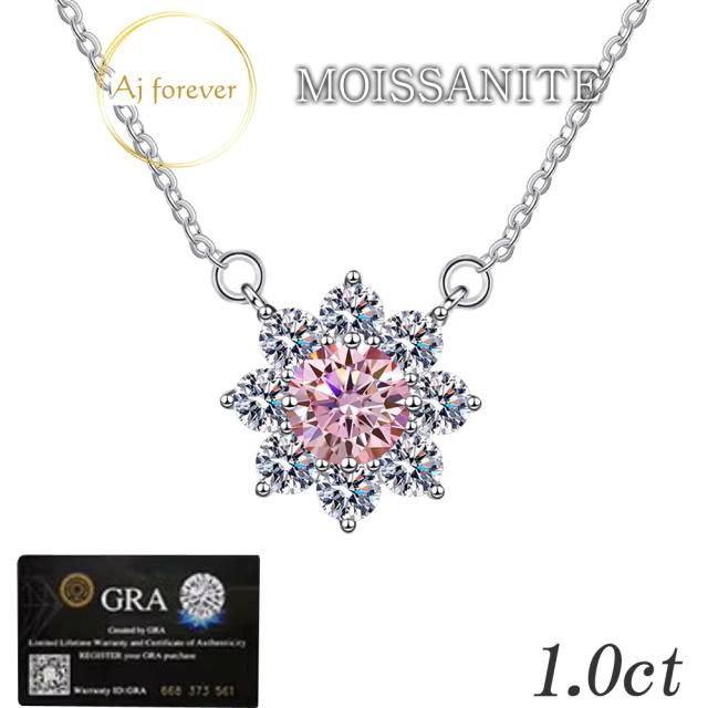 ピンク モアサナイト ネックレス １ct 一粒 レディース ピンク ダイヤモンド の2,5倍の輝き 金属アレルギー対応 コーティング プラチナ 仕上げ  VVS  ペンダント  桜ピンク 花アクセサリー スキンジュエリー 45cmネックレス シルバー925 プレゼント 女性 誕生日 彼女 ギフト