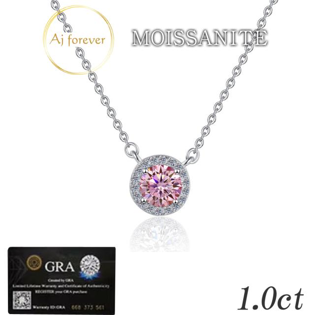 ピンク モアサナイト ネックレス １ct 一粒 レディース ピンク ダイヤモンド の2,5倍の輝き 金属アレルギー対応 コーティング プラチナ 仕上げ  桜ピンク VVS  ペンダント 花アクセサリー スキンジュエリー 45cmネックレス シルバー925 プレゼント 女性 誕生日 彼女 ギフト
