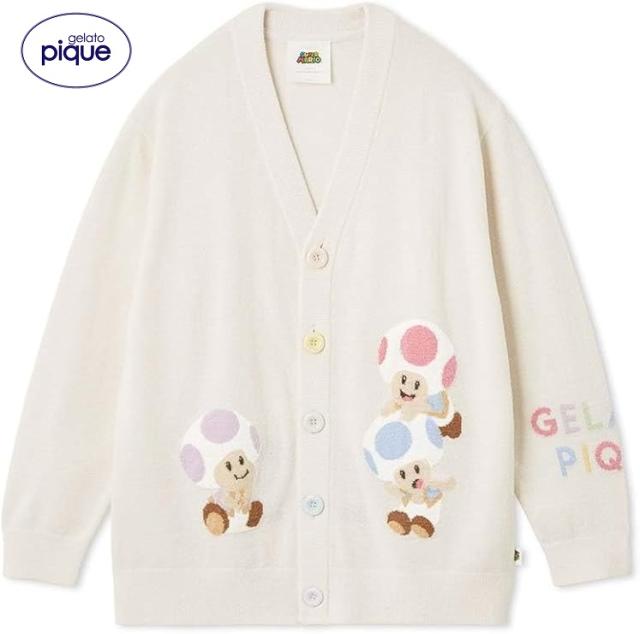 【新品】ジェラートピケ キノピオジャガードカーディガン M-L 新品】1週間以内発送【M-Lサイズ CRM キノピオ】【スーパーマリオ