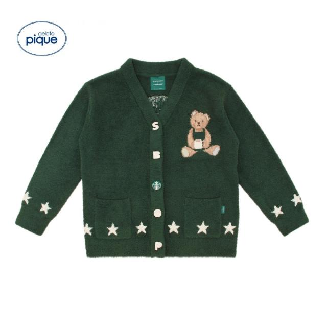 【新品】【即納】gelato pique STARBUCKS　パウダースタージャガードカーディガン グリーン　コラボレーション ジェラートピケ スターバックス