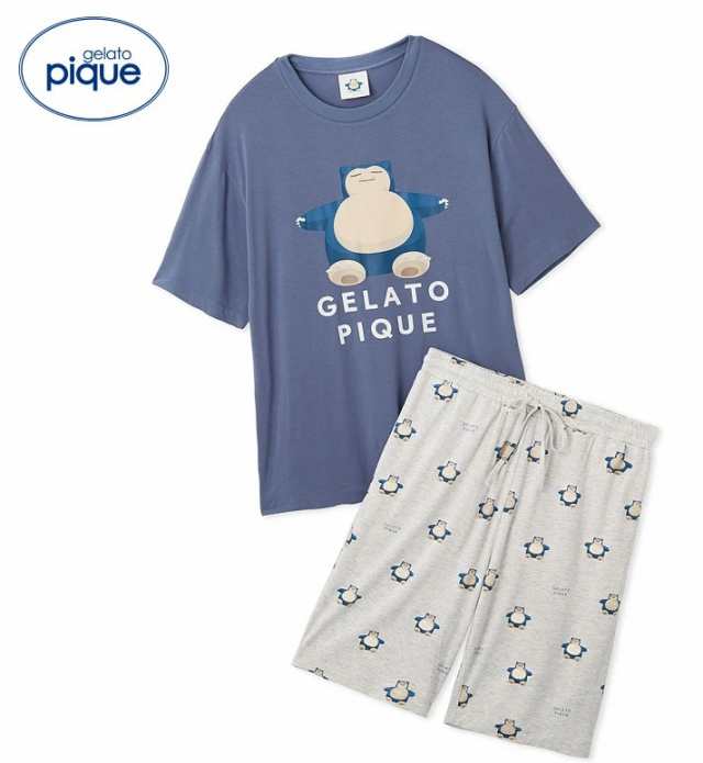 【新品】【即納】【Lサイズ】【NVY カビゴン】gelato pique ジェラート ピケ ポケモンスリープ メンズ 接触冷感プリントTシャツ＆ハーフ