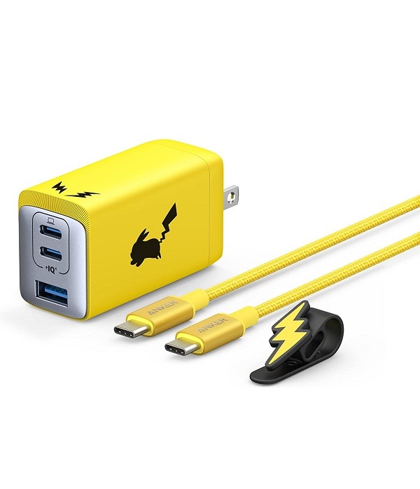 【新品】１週間以内発送 Anker USB急速充電器 65W ピカチュウモデル (USB PD 充電器 USB-A & USB-C 3ポート) ポケモンケーブルバンド ポケモンデザイン